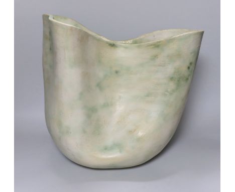 Ruth Sulke - a large studio stoneware white and green glazed free-form vase, 31cm Literature- Ruth Sulke is a Hong Kong ceram