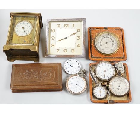 A group of wrist and pocket watches, stop watch, carriage clock, etc.