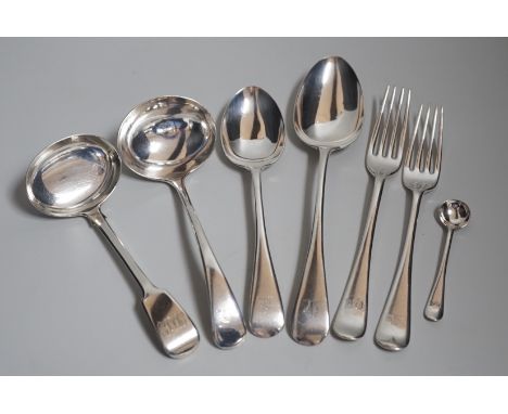 A part canteen of late Victorian silver Hanoverian pattern flatware, comprising fifty four items, John Round &amp; Sons, Shef