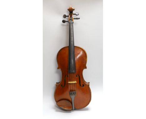 An early 20th century French viola labelled and branded Guastave Villaume, dated 1927, length of back 16.1/8inches ( signed i