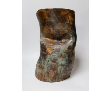 Ruth Sulke - a studio stoneware green and brown glazed free-form vase, 37cm Literature- Ruth Sulke is a Hong Kong ceramic art