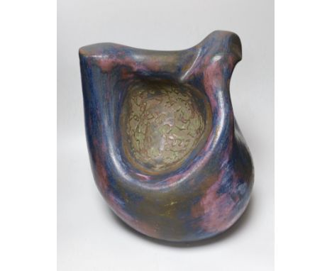 Ruth Sulke - a large studio purple and indigo nickel oxide glazed stoneware bulbous sculpture with flowing lines and hollows,