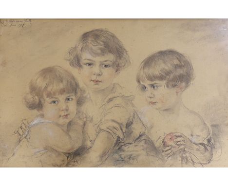 Rosina Mantovani Gutti (Italian, 1851-1943), conte crayon, Portrait of three children, signed and dated Paris 1926, 49 x 77cm