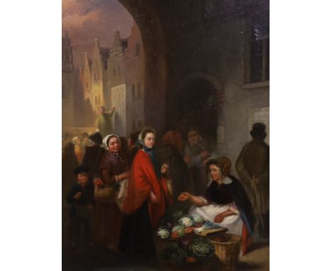 Ferdinand de Braekeleer (Belgian, 1828-1857) Flemish market sceneoil on panelsigned39 x 30.5cm