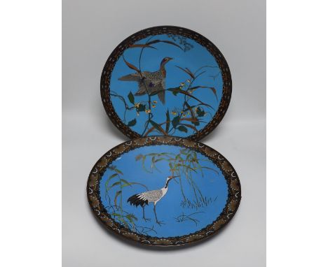 Two Japanese cloisonné enamel dishes, Meiji period, 39cm