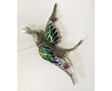 RUBY &amp; PEARL BIRD BROOCH