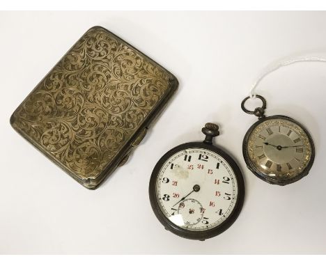 H/M SILVER CIGARETTE CASE &amp; H/M SILVER FOB WATCH &amp; 1 OTHER FOB