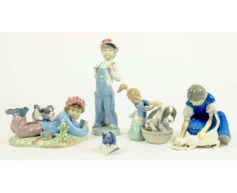 THREE LLADRO FIGURES, A ROYAL COPENHAGEN MOUSE AND A BING & GRONDAHL COPENHAGEN FIGURE 