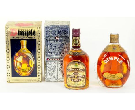 A BOTTLE OF CHIVAS REGAL TWELVE YEAR OLD WHISKY, BOXED AND TWO BOTTLES OF HAIG AND CO DIMPLE SCOTCH WHISKY 