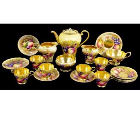 AN AYNSLEY FRUIT DECORATED TEA SERVICE 