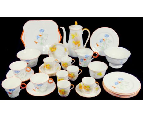A SHELLEY YORK FLORAL COFFEE SERVICE, PATTERN D12456 AND A SHELLEY REGENT FLORAL TEA SERVICE, PATTERN WR21952, BOTH 1930'S