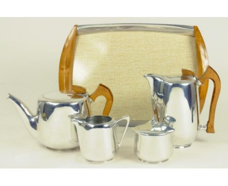 A PICQUOT PEWTER FIVE PIECE TEA SERVICE