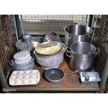 Various catering equipment - pans, baking trays, flan trays