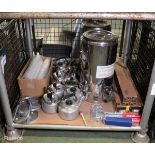 Various Food Slicer Blades, Catering, Tin Opener, Foil Roll, Tea Urns, 8x Aluminium Kettles