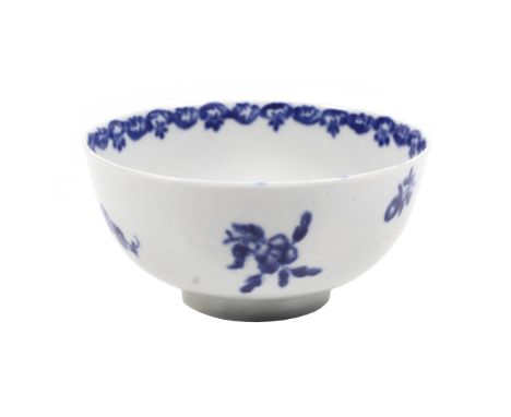 A late 18th century Royal Worcester blue and white bowl. Decorated with fruits and flowers, underglaze blue crescent mark to 