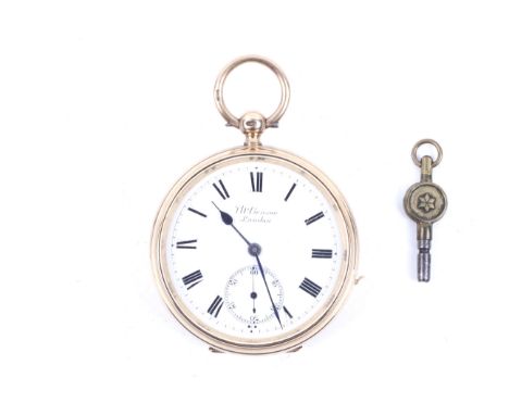 J.W. Benson, London, a 9ct gold cased open face pocket watch, circa 1923. No.103117,  The white enamel dial with black painte