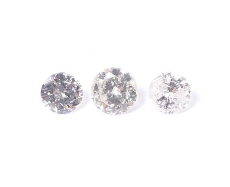 Three loose round brilliant diamonds and a ring mount. Comprising. 0.48cts, 0.36cts & 0.32cts (assessed colour H/I, clarity S