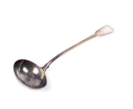 A George IV silver fiddle pattern soup ladle. Engraved with a crest, mark of William Eley I and William Fearn, London 1821, 3