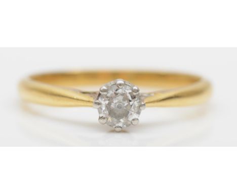 An 18ct gold and old cut brilliant diamond solitaire ring, approximately 0.30cts, size M, 2gm. 