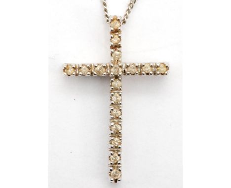 A 9ct white gold diamond cross pendant on chain, 20mm, chain 46cm, 2.3gm 