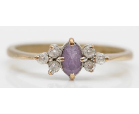 A 9ct gold amethyst and cubic zirconia ring, size N-O, 1.7gm. 