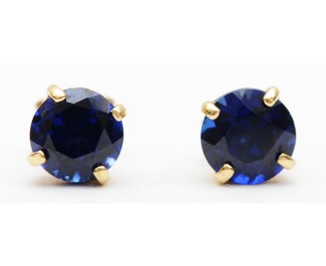 A 9k gold pair of synthetic sapphire ear studs, 5mm, 0.5gm. 