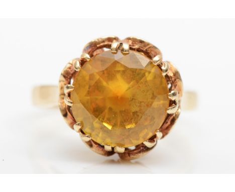 A vintage synthetic yellow sapphire dress ring, size P, 4.6gm. 