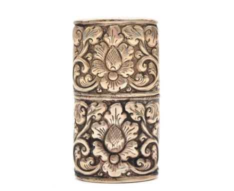 A silver cased petrol lighter, unmarked, with embossed floral decoration, 6 x 3.5 x 2cm. 