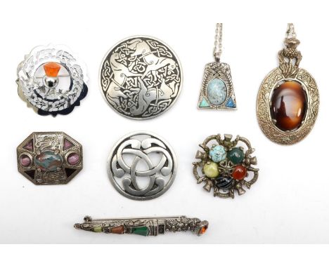 A group of vintage celtic jewellery to include a St Justin pewter brooch. 5.5cm. 