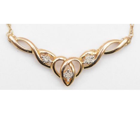 A 375 gold diamond openwork necklace, 43cm, 1.9gm. 