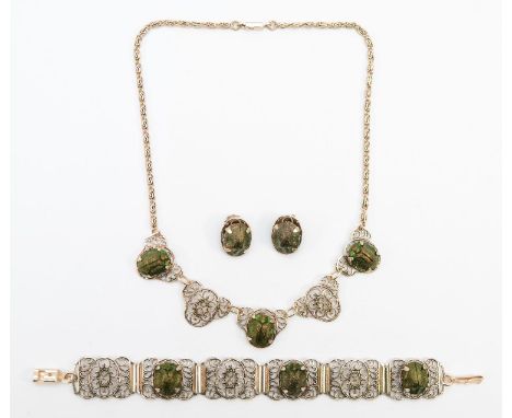A silver plated vintage set of scarab beetle jewellery, 21gm. 