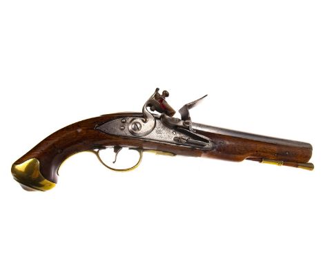 EARLY 19TH CENTURY TOWER LOCK FLINTLOCK PISTOL, the lock plate stamped with crown over GR, the trigger guard engraved 'XV KLD