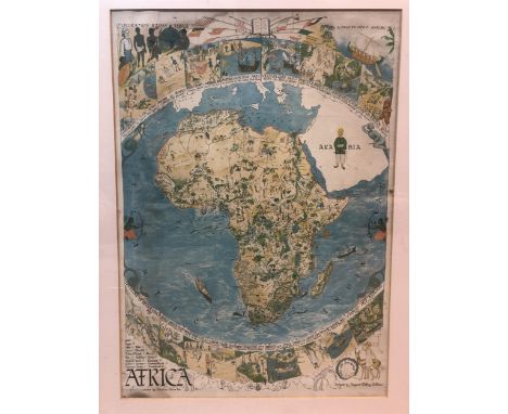 MAP OF AFRICA, designed by Margaret Whiting Spilhaus, printed by The Cape Times Ltd, 76cm x 54cm, framed and under glass