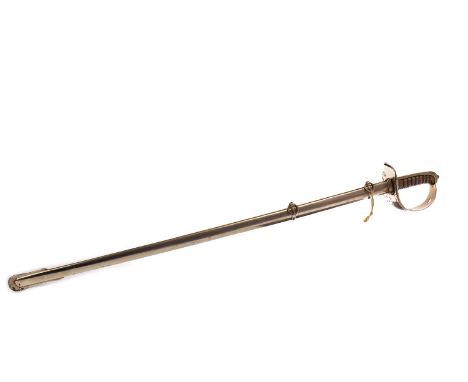 VICTORIAN OFFICERS' DRESS SWORD BY THURKLE OF LONDON, with pierced basket hilt, shagreen bound grip, contained in a steel sca