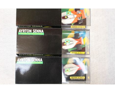 Ayrton Senna racing car collection Minichamps 1/43 scale edition 43 No's. 4, 5 and 6, boxed 