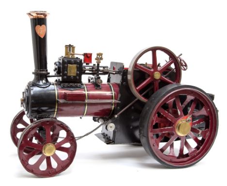 A one-and-a-half inch approx scale model traction engine, based on a Clayton Shuttleworth working model, gas fired 