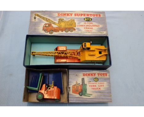 Dinky 972 Coles crane and 401 fork lift truck, both boxed 