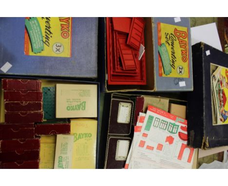 Three boxed sets of Bayko - Converting set, building set, 2X and 3X