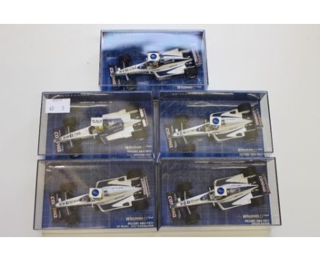 Williams F1 Team Minichamps 1/43 scale, boxed BMW FW22 2001 five cars Schumacher/Button 