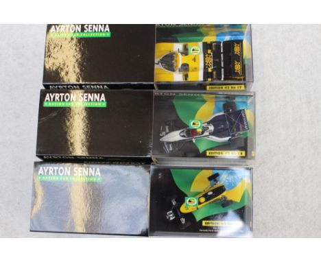 Ayrton Senna racing car collection Minichamps 1/43 scale edition 43, No's. 17, 18 and 19, boxed