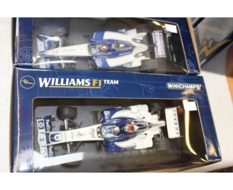 Paul's Model Art Minichamps Williams F1 team 1/18 scale Williams BMW FW24 and FW26 Montoya, boxed 