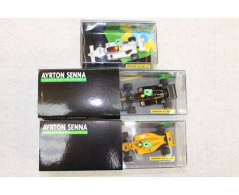 Ayrton Senna racing car collection Minichamps 1/43 scale edition 43, No's. 29, 30 and 31, boxed 