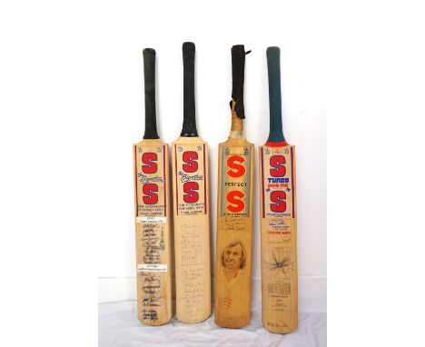 FOUR SIGNED STUART SURRIDGE CRICKET BATSrelating to Essex CCC, comprising a limited edition bat numbered 038/333 commemoratin