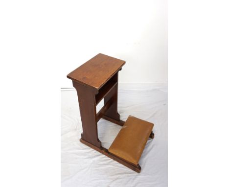 STAINED PINE PRAYER STOOLwith a reading slope above an open shelf with kneeling pad below, 76cm high 