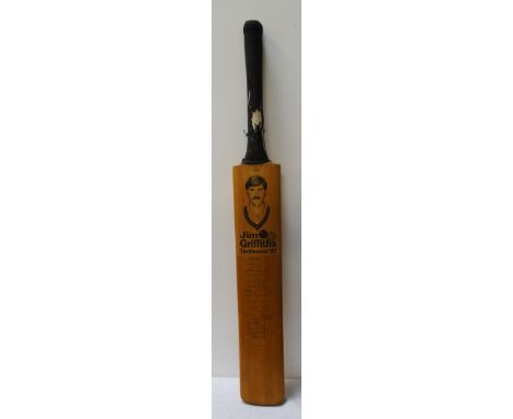 JIM GRIFFITHS TESTIMONIAL CRICKET BATfrom 1987 and signed by Northants and Kent players Geoff Cook, Allan Lamb, Winston Davie