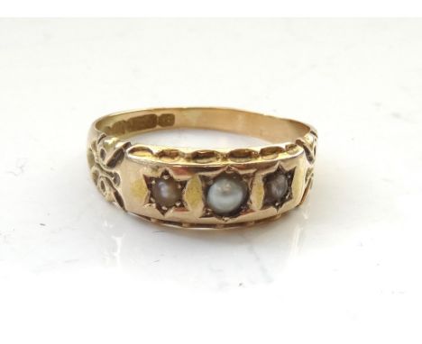 VICTORIAN SEED PEARL SET FIFTEEN CARAT GOLD RINGChester hallmark for 1890, ring size P