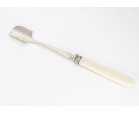 A late Victorian silver and ivory handled stilton scoop by James &amp; William Deakin, 26cm long Sheffield 1897 