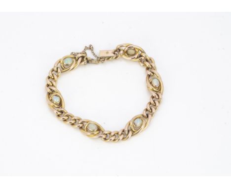 A yellow gold curb linked opal set bracelet, with tongue and box clasp, 18cm, 11.5g 