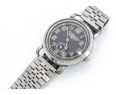 A vintage La Rocette Prima chromed and stainless steel gentleman's wristwatch, 41mm, black dial with subsidiary, cathedral st
