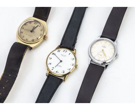 Three vintage manual wind wristwatches, including a Cyma Triplex, 33mm stainless steel case, a Ruhla and a Renis, all appear 